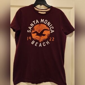 Hollister Santa Monica Beach Graphic Tee - Burgundy, Size XL